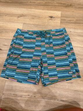Saxx Teal Multi-Stripe Swim Trunks